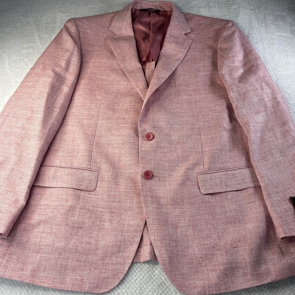 New Patrick James Drago Wool Linen Blazer Pink Herringbone 48L Moderno